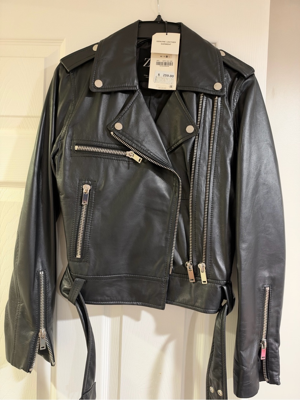 Zara Black Leather Asymmetric Moto Jacket
